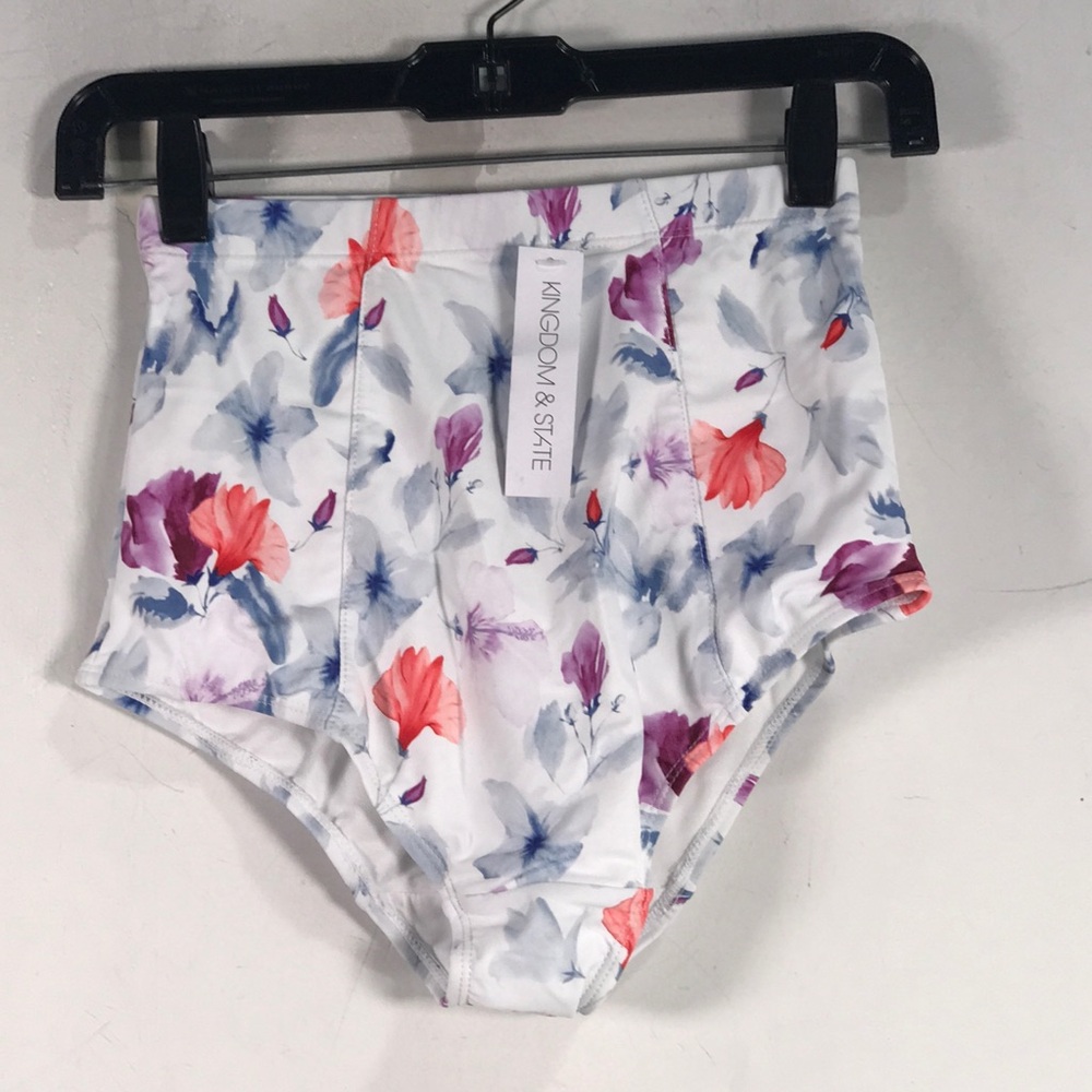 Kingdom & State Floral High Waist Swim Bottom, Women's Size S - White/Multicolor